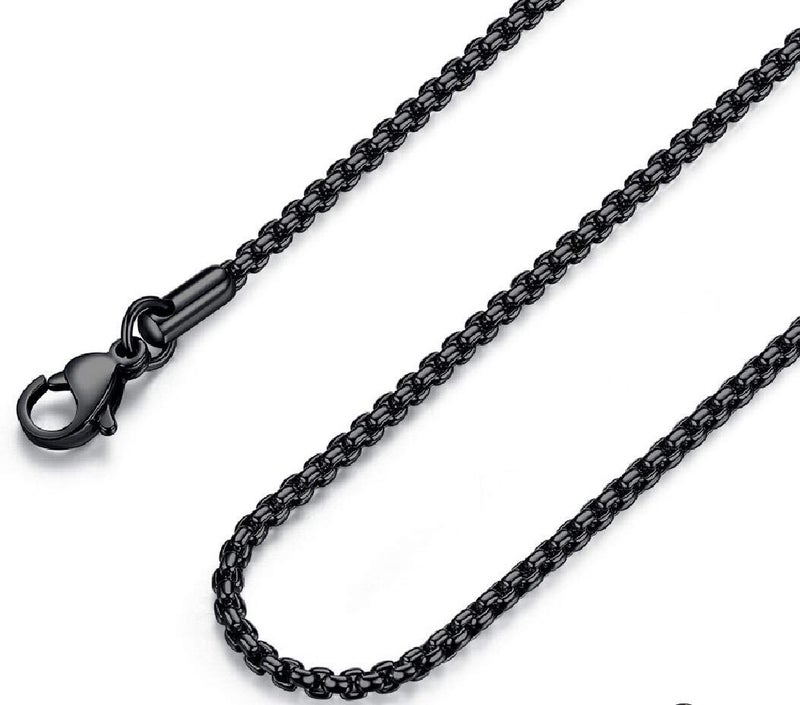 FOSIR Mens Womens 3mm Stainless Steel Black Rolo Cable Chain Necklace (28 Inch) - Image 1
